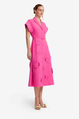 Aubrey Appliqué Shirt Midi Dress - Fuchsia