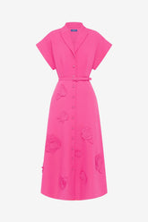Aubrey Appliqué Shirt Midi Dress - Fuchsia