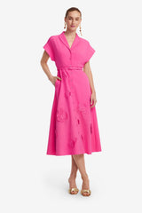 Aubrey Appliqué Shirt Midi Dress - Fuchsia