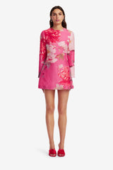 Aliza Long Sleeve Mini Dress - Peony Print in Fuchsia