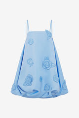Patsy Appliqué Puff Mini Dress - Pastel Blue