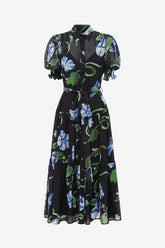 Ellie Bishop Sleeve Midi Dress - Vine Print in Ebony