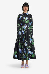Zara Shirt Midi Dress - Vine Print in Ebony