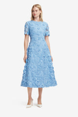 Caroline Lace Short Sleeves Midi Dress - Pastel Blue