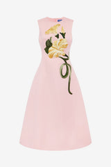 Cleo Appliqué Sleeveless Midi Dress - Vine Print in Pink