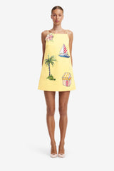 Leia Embroidered Mini Dress - Havana Print
