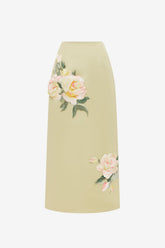 Quinn Embroidered Midi Skirt - Pistachio Rose Print