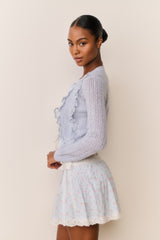 Melisse Eyelet Ruffle Cardigan - WISTFUL BLUE
