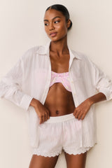 Ocean Embroidered Cotton Cover-Up Shorts