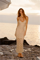 Vreya Metallic Crochet Maxi Dress