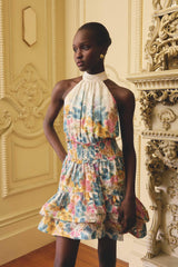 Clementina Halter Mini Dress in Multi Floral