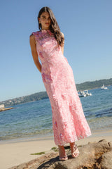 Monique Floral Applique Midi in Pink