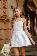 Floralie Strapless Mini Dress in Silver
