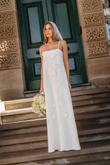 Nolana Floral Applique Gown in White