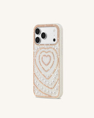 Pearl Heart Artificial Crystal Phone Case – White