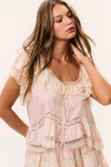Persine Silk Ruffle Top - PETAL PEACH