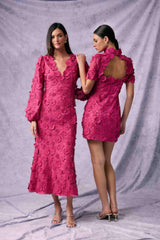 Claudia Long Sleeve Midi Dress in Pink