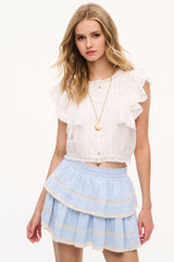 Blue Cotton Ruffle Mini Skirt