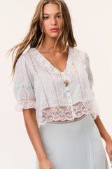 Maurelle Cotton Lace Blouse - EAU DE NIL