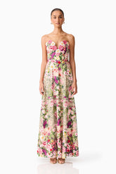 Flora Strapless Gown in Pink & Green Floral