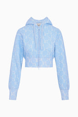 Arienne Cropped Bow Print Hoodie - CHILLED BLUE