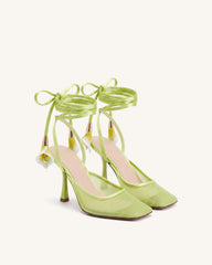 Astrid Calla Lily Lace-Up Mesh Pumps - Chartreuse