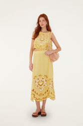 Yellow Stripes Richelieu Midi Skirt