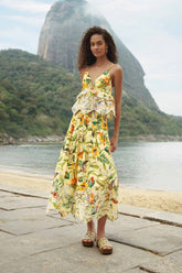 Soft Yellow Brasil Collage Lace Maxi Skirt