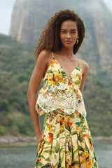 Soft Yellow Brasil Collage Lace Ruffled Blouse
