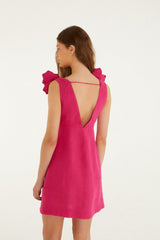Pink 3d Flower Euroflax™ Premium Linen Mini Dress