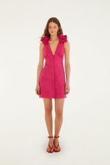 Pink 3d Flower Euroflax™ Premium Linen Mini Dress