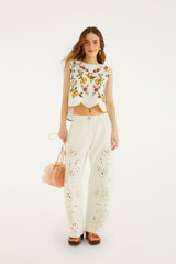 Off-White Lemon Bouquet Wavy Hem Sleeveless Blouse