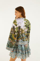 Multicolor Countryside Landscape Quilted Kimono Jacket