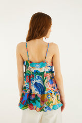 Multicolor Garden Of Life Front Ties Ruffled Blouse