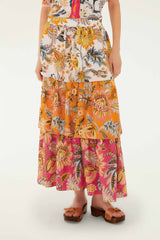 Multicolor Ligia Floral Mix Layered Midi Skirt
