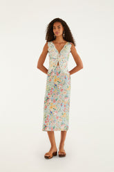 Multicolor Rendeira 3d Bodice Midi Dress