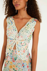 Multicolor Rendeira 3d Bodice Midi Dress