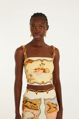 Multicolor Rio Souvenir Scarves Rope Straps Crop Top