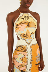 Multicolor Rio Souvenir Scarves Rope Straps Maxi Dress