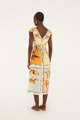 Multicolor Rio Souvenir Scarves Satin Midi Dress