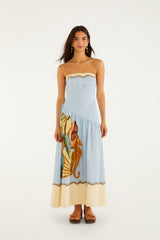 Multicolor Rio Souvenir Strapless Side Ties Maxi Dress