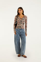 Multicolor Rustic Flowers Long Sleeve Top