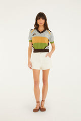 Multicolor Toucan Short Sleeve Knit Top