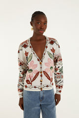 Off-White Ainika Embroidered Flower Knit Cardigan