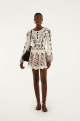 Off-White Ainika Rustic Flowers Crochet Detail Mini Skirt