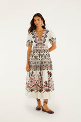 Off-White Ainika Rustic Flowers Short Sleeve Maxi Dress