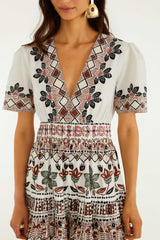 Off-White Ainika Rustic Flowers Short Sleeve Maxi Dress
