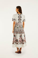 Off-White Ainika Rustic Flowers Short Sleeve Maxi Dress