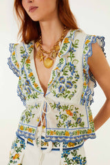 Off-White Emily Floral Tapestry Drawstring Blouse