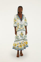 Off-White Emily Floral Tapestry Drawstring Midi Dress